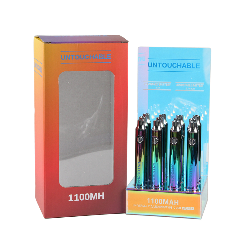 Rainbow Battery for CBD cartridge, 1100 mAh, 510 thread, USB charger, Mix Color Accept OEM Custom