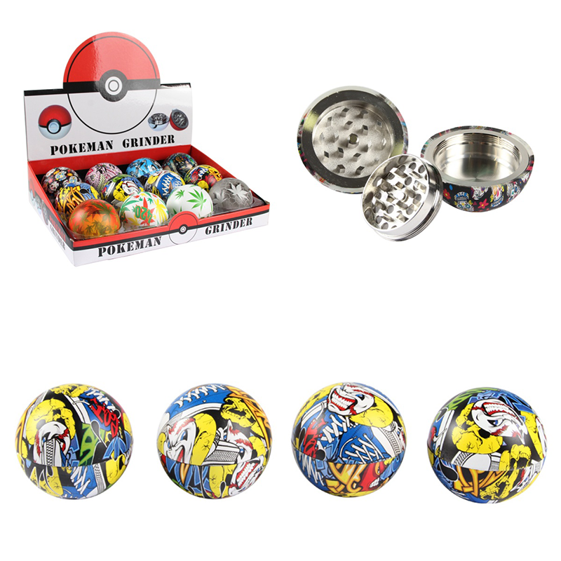 55mm Herb Grinder Zinc Alloy Ball Shaped 4 Layers Tobacco Grinder Weed Crusher Custom Logo OEM Mix Pattern