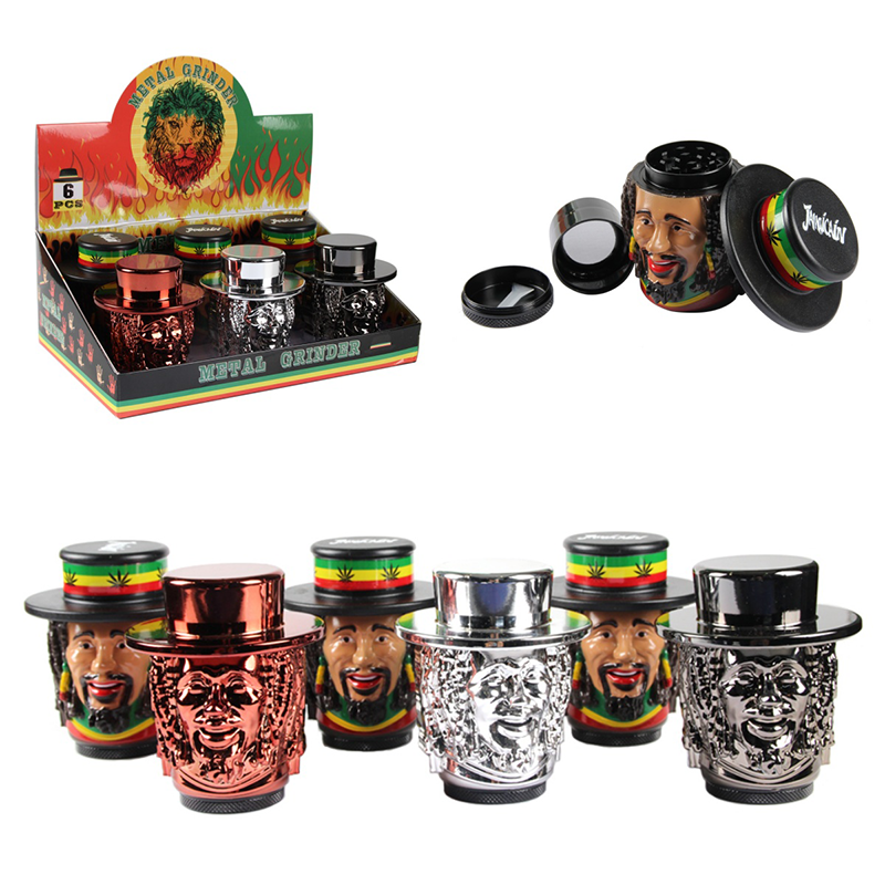 Man head Herb Grinder Zinc Alloy 4 Layers Tobacco Grinder Weed Crusher Custom Logo OEM Mix Pattern