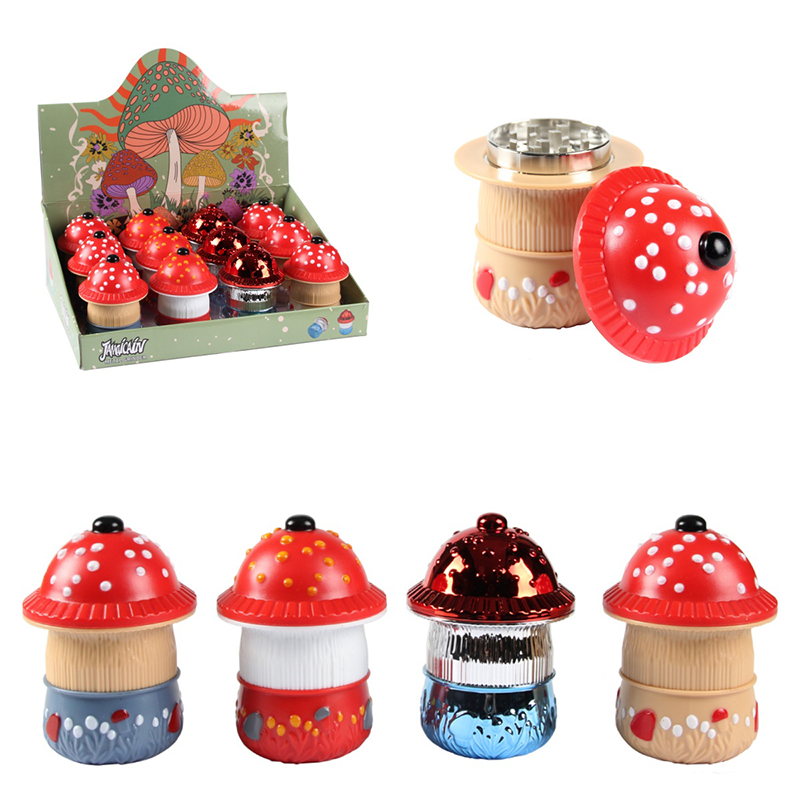 Mushroom Herb Grinder Zinc Alloy+Plastic 4 Layers Tobacco Grinder Weed Crusher Custom Logo OEM