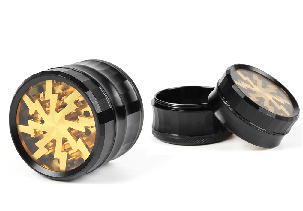 1010_70663MM Herb Grinder 4 Parts Black Color Weed/Tobacco Grinder With Flash Window Smoking Accessories