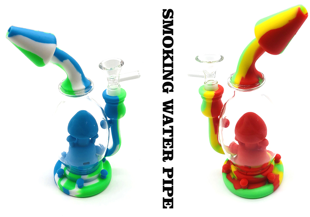 1010_706-恢复的Silicone&Glass Smoking Bong Glass Bowl Smoking Water Pipe Tobacco Smoking Accessories HN20