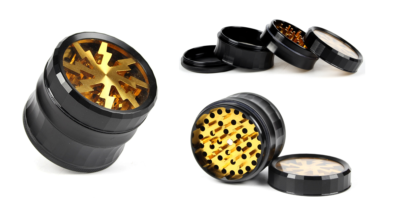1315_67263MM Herb Grinder 4 Parts Black Color Weed/Tobacco Grinder With Flash Window Smoking Accessories