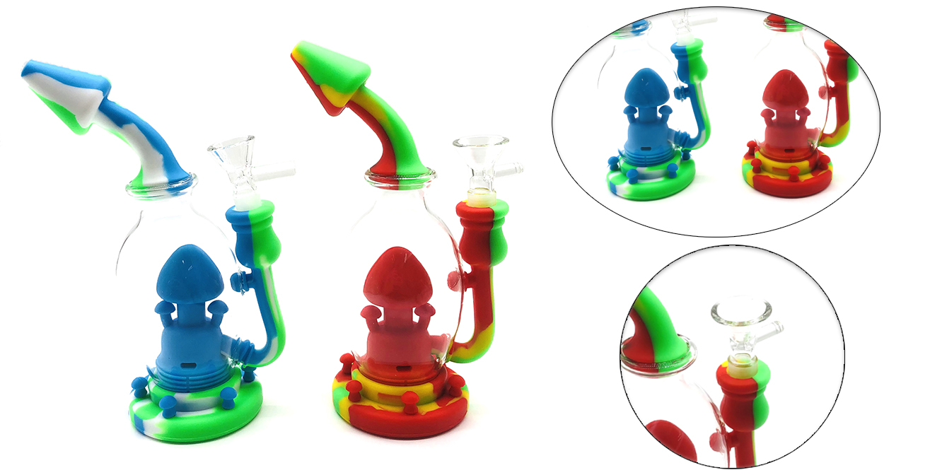 1315_672-恢复的Silicone&Glass Smoking Bong Glass Bowl Smoking Water Pipe Tobacco Smoking Accessories HN20