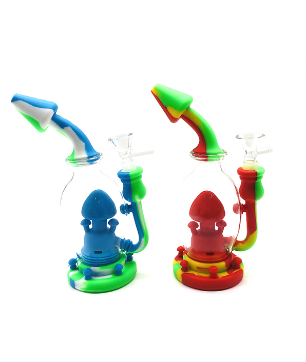 596_706-恢复的Silicone&Glass Smoking Bong Glass Bowl Smoking Water Pipe Tobacco Smoking Accessories HN20