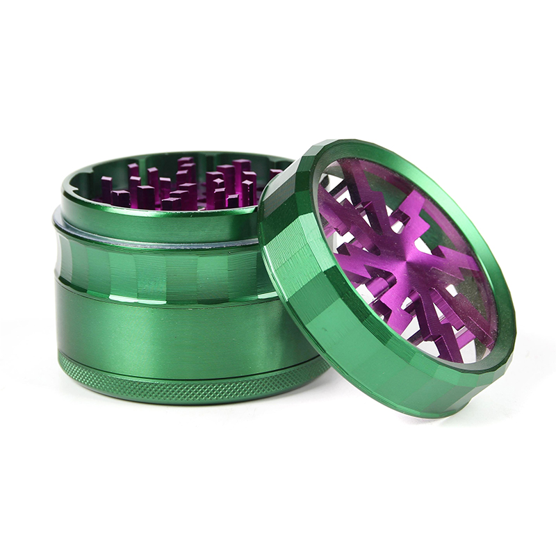 63MM Herb Grinder 4 Parts Green Color Weed/Tobacco Grinder With Flash Window Smoking Accessories