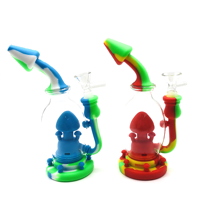 Silicone&Glass Smoking Bong Glass Bowl Smoking Water Pipe Tobacco Smoking Accessories HN20