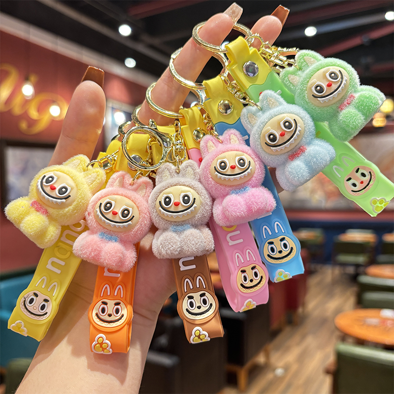 Hot Selling Labubu flocking Keychain OEM Custom