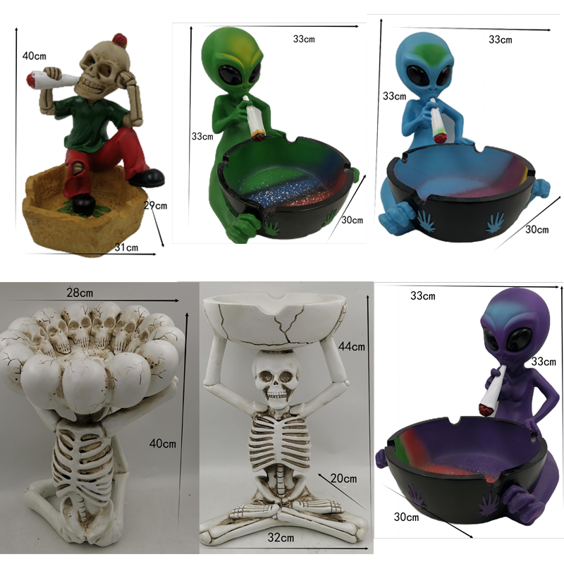 Skull & Aliens Smoking Ashtray With Cigarette Big Size Mix Designs 45cm OEM Good Quality