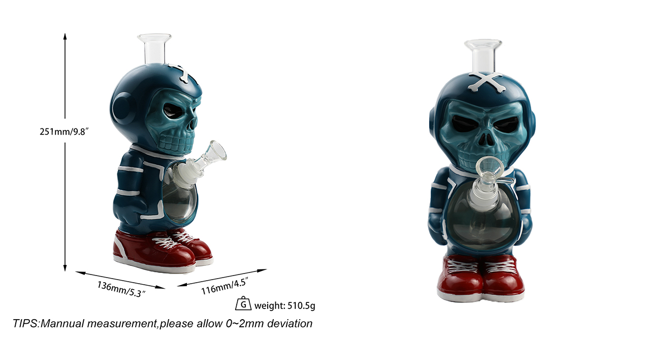 1315_672Cartoon Glass Smoking Bong Glass Bowl Skeleton Player Smoking Water Pipe Tobacco Smoking Accessories H544