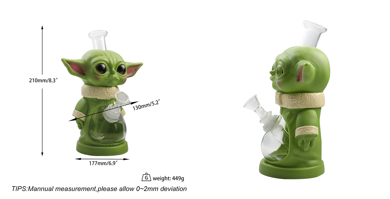 1315_672-恢复的Cartoon Glass Smoking Bong Glass Bowl YODA Smoking Water Pipe Tobacco Smoking Accessories H533