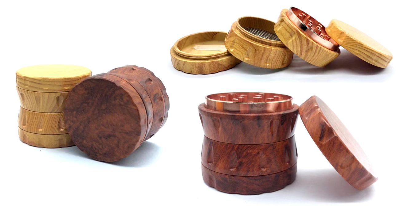 1315_67240MM/52MM/63MM Herb Grinder 4 Parts Wood Color Weed/Tobacco Grinder Smoking Accessories