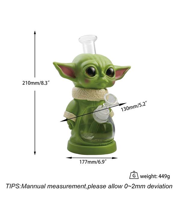 596_706-恢复的Cartoon Glass Smoking Bong Glass Bowl YODA Smoking Water Pipe Tobacco Smoking Accessories H533