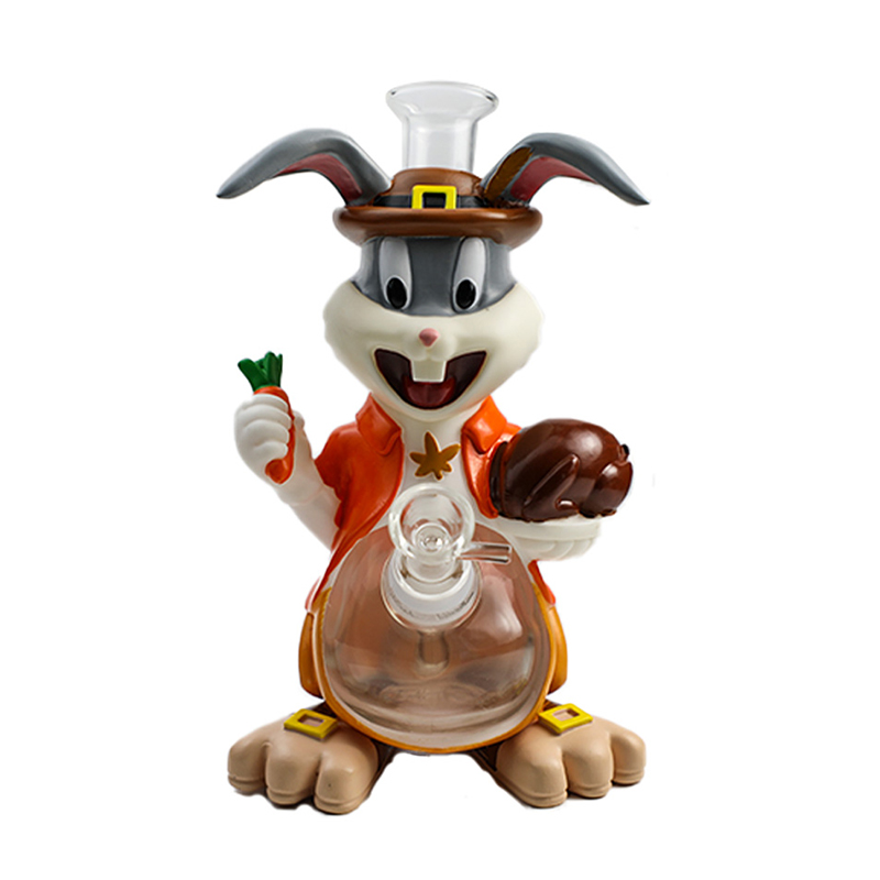 Cartoon Glass Smoking Bong Glass Bowl Smoking Thanksgiving Rabbit Water Pipe Tobacco Smoking Accessories H534