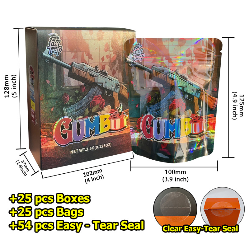 GUMB 3.5G Smell Proof Mylar Bag With Colorful Laser Box
