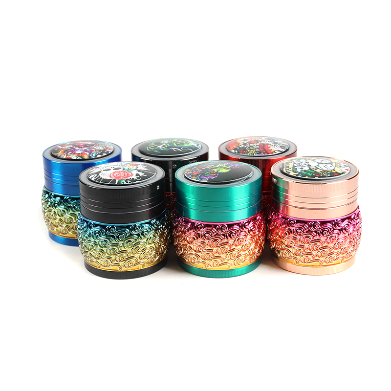 Cloud-patterned Drum-Shaped Herb grinder Zinc Alloy Gradient Colorful 4-layer Tobacco Grinder