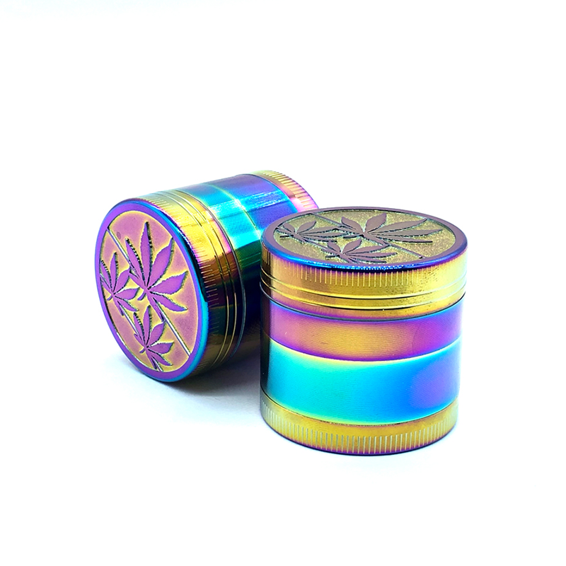 40mm/50mm Herb Grinder Zinc Alloy Rainbow Color Hemp Leaf Pattern