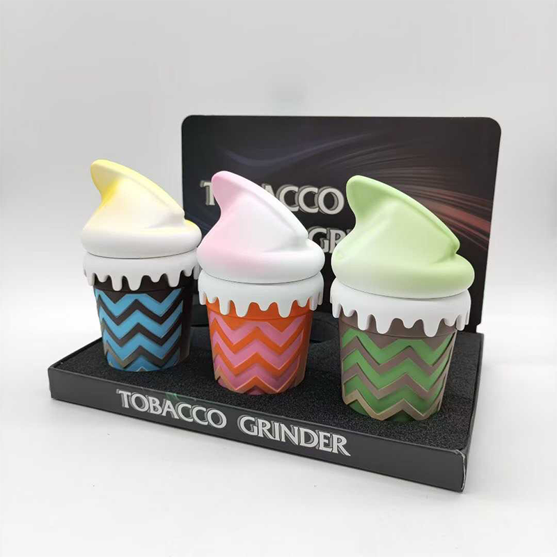 73mm Ice Cream Shaped Herb Grinder 4Layers Plastic + Metal Tobacco Grinder Smoking Accessories