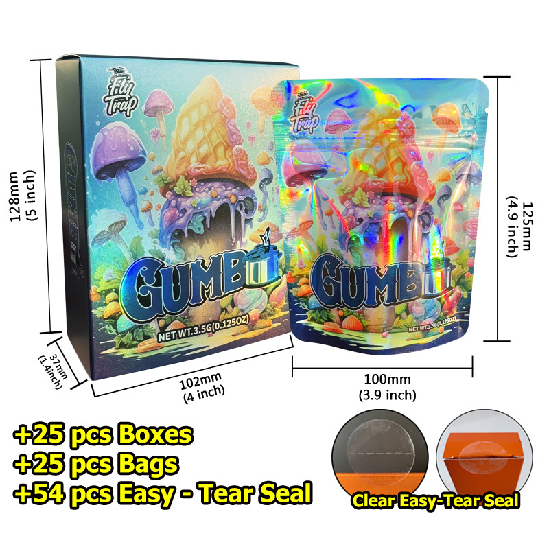GUMB 3.5G Smell Proof Mylar Bag With Colorful Laser Box