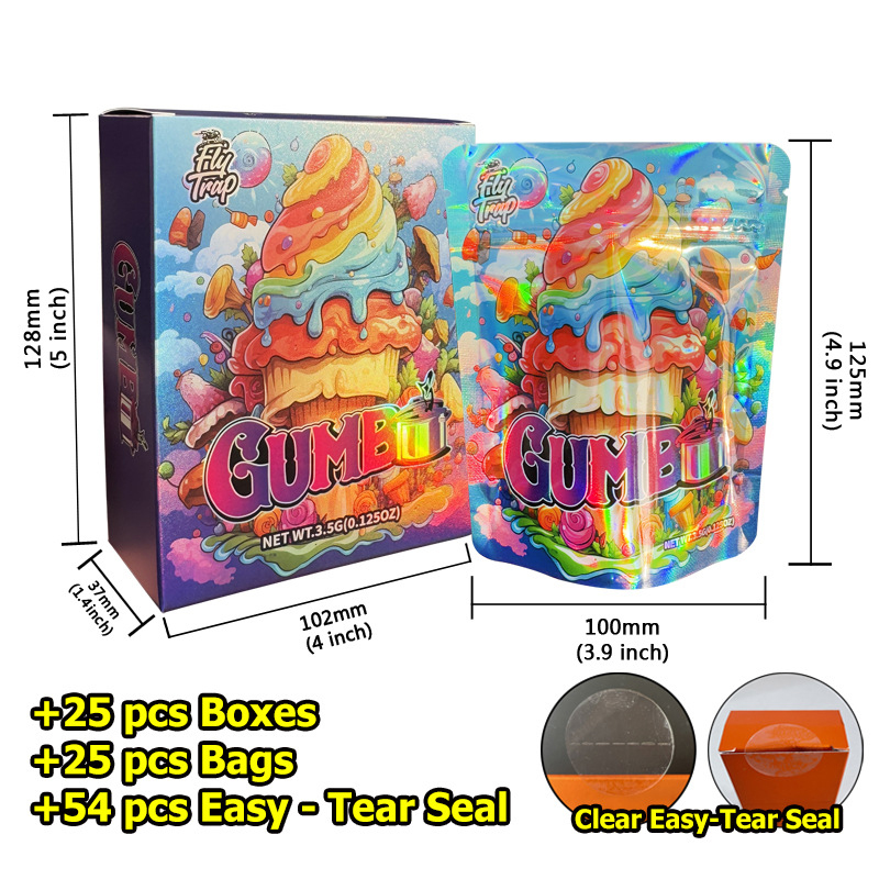 GUMB 3.5G Smell Proof Mylar Bag With Colorful Laser Box