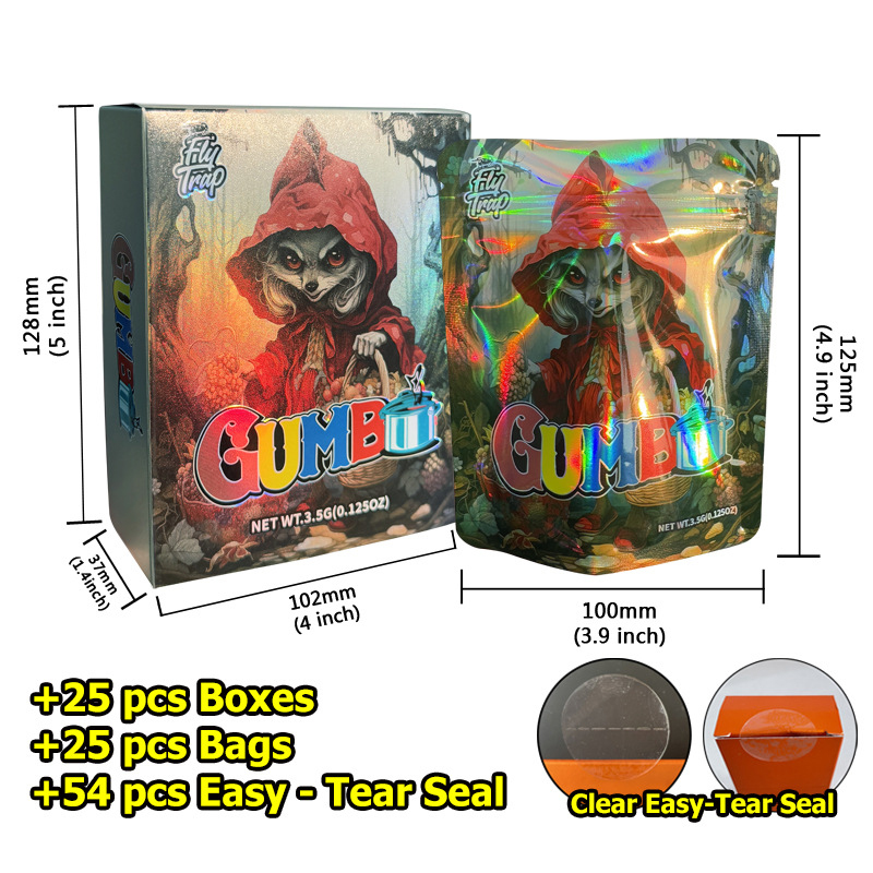 GUMB 3.5G Smell Proof Mylar Bag With Colorful Laser Box