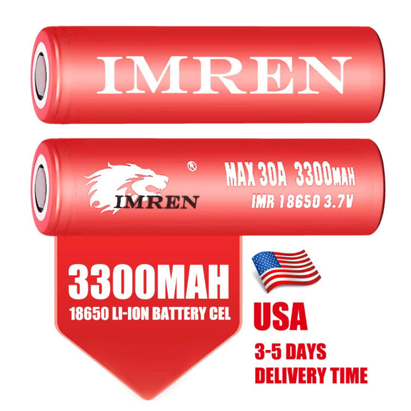 IMREN 18650 Battery 3300mah 30A US USA Stock 3.7v/3.6v Red Battery