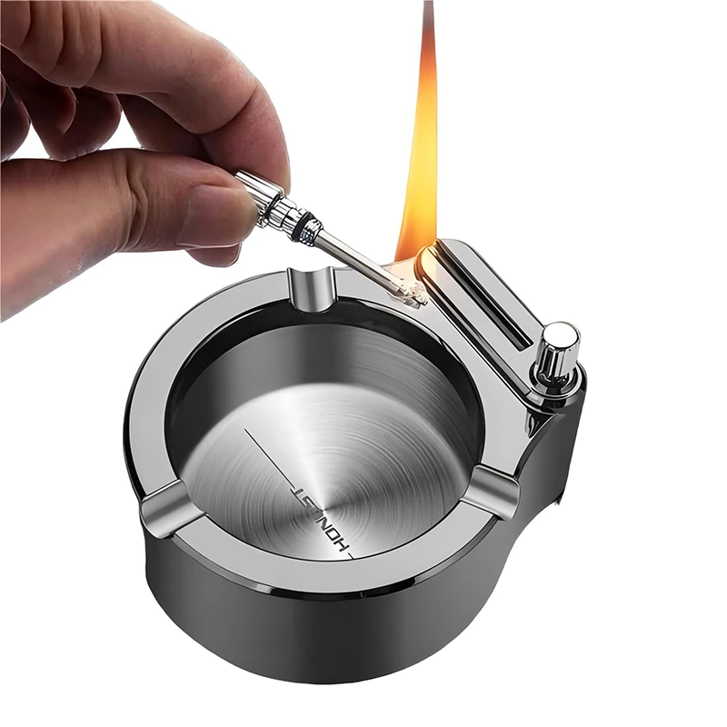 Smoking Ashtray Stainless Steel with a Cigarette-Lighting Lighter Function Smoking Accessories Custom Logo