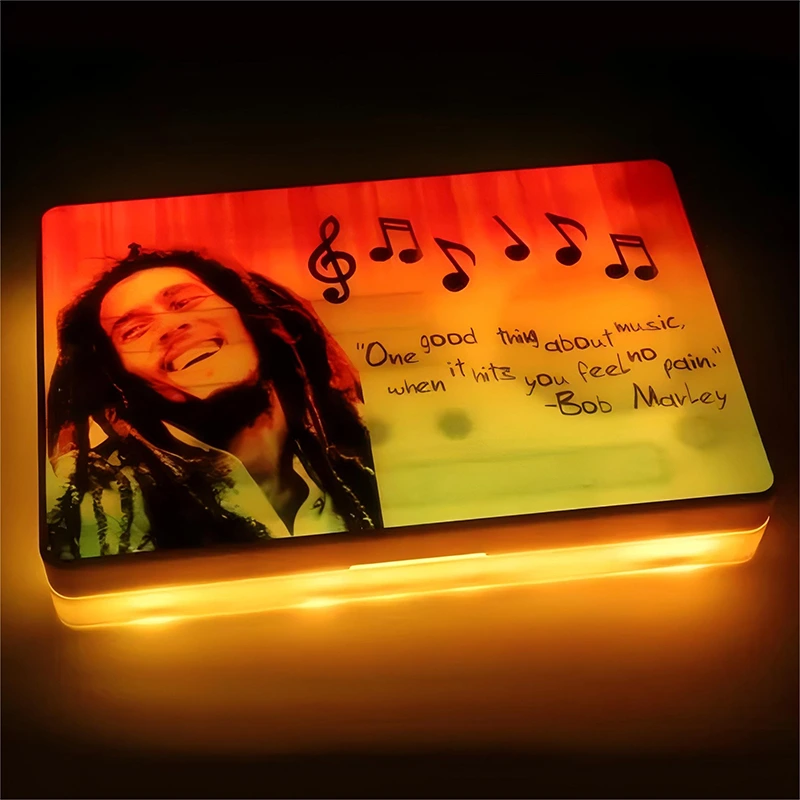 Glow LED Rolling Tray with Lid Plastic Bob Marley Smoking Accessories Custom Logo