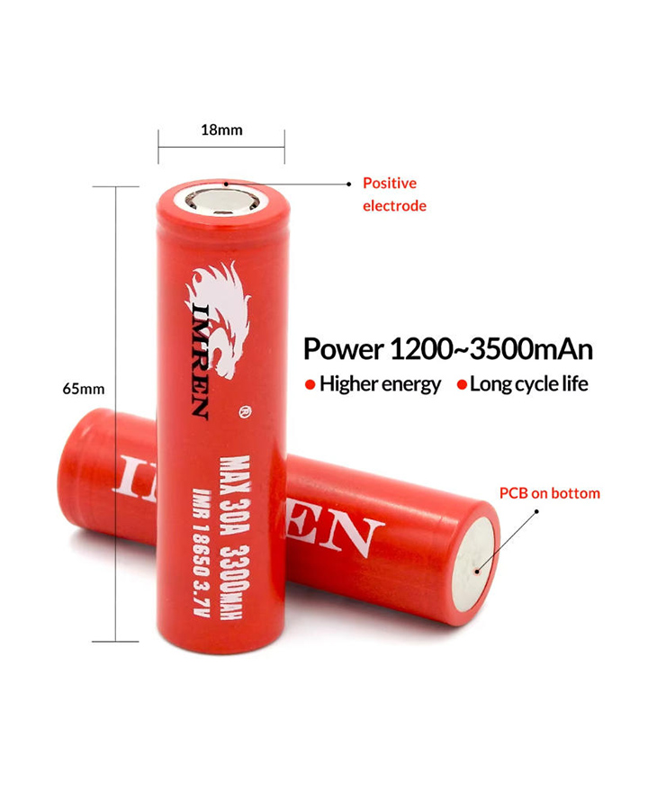 IMREN 18650 Battery 3300mah 30A US USA Stock 3.7v 3.6v Red Battery