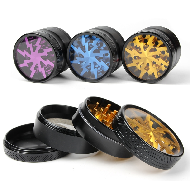 Zinc Alloy Herb Grinder 4 Parts Open Window Weed Tobacco Grinder Smoking Accessories