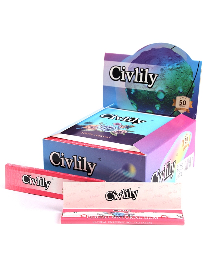 Civlily unbleached rolling paper in 1¼ and king size formats for compatibility evaluation